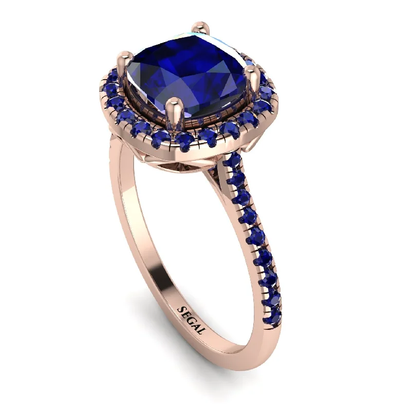 Vintage Engagement Ring-Gorgeous Cushion Cut Sapphire Pave Engagement Ring With Hidden Stone - Kira No. 74