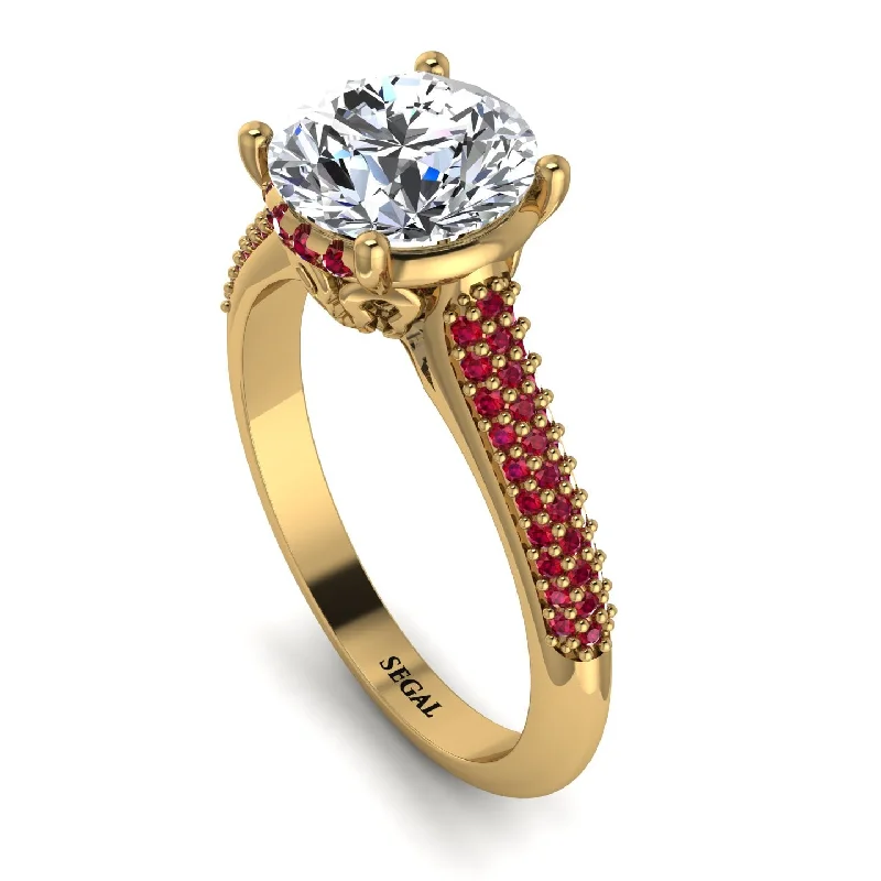 Custom Gold Name Ring-Luxury Pave Round Cut Diamond Engagement Ring With Hidden Stone - Miracle No. 46