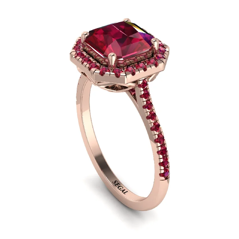 Gemstone Promise Ring-Gorgeous Radiant Cut Ruby Pave Engagement Ring With Hidden Stone - Felicity No. 56