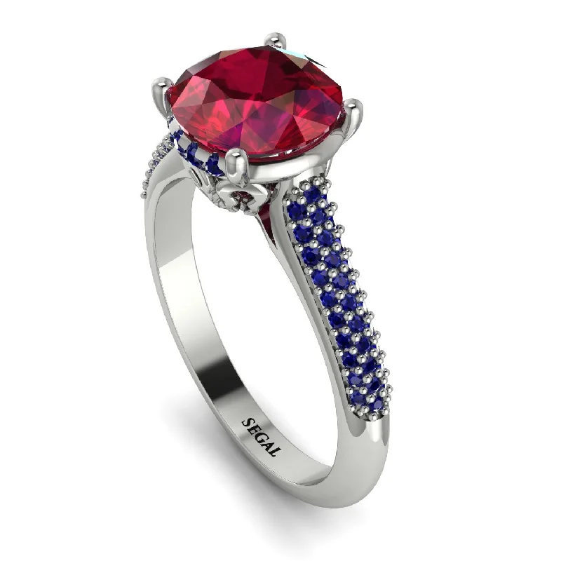 Rose Gold Stacking Rings-Luxury Pave Round Cut Ruby Engagement Ring With Hidden Stone - Miracle No. 72