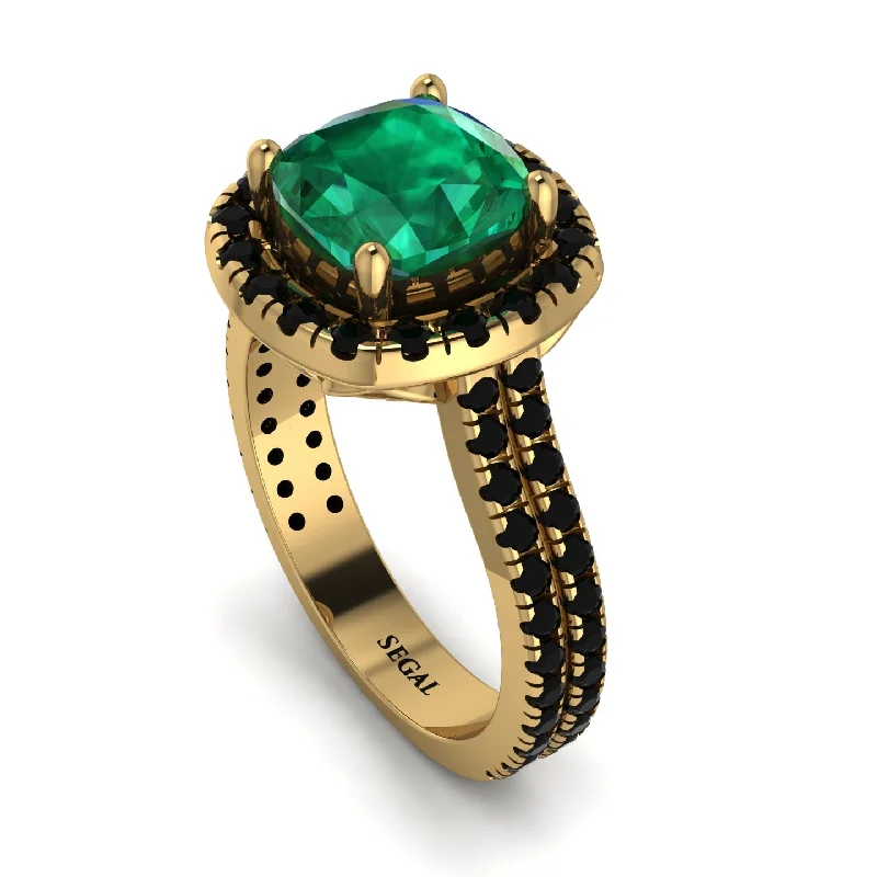 Women's Sapphire Ring-Gorgeous Cushion Cut Emerald Pave Double Shank Engagement Ring With Hidden Stone - Kira No. 34