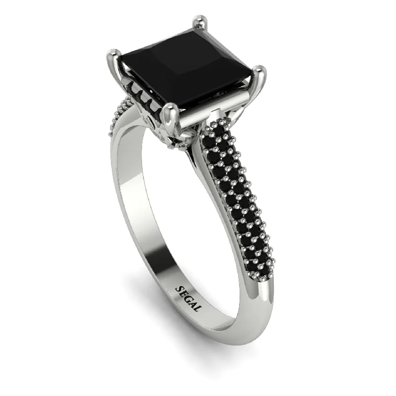 Modern Cocktail Diamond Ring-Luxury Pave Princess Cut Black Diamond Engagement Ring With Hidden Stone - Sabrina No. 39