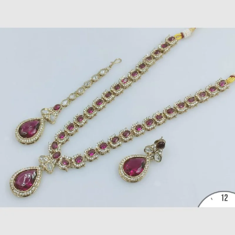 Layered Pendant Necklace-Manisha Jewellery Gold  Plated Crystal Stone Long Necklace Set