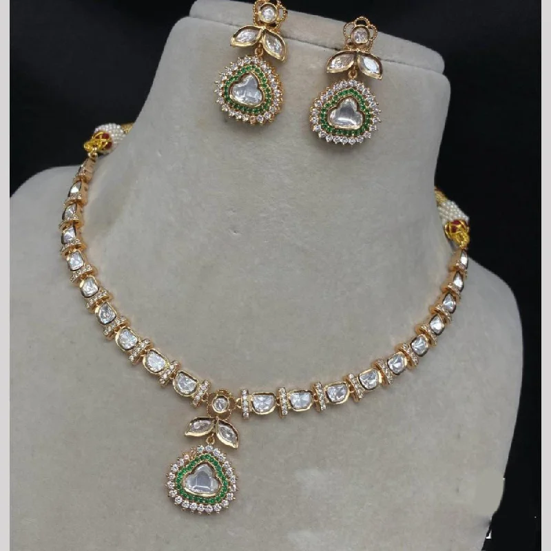 Classy Silver Necklace-Shagna Gold Plated Polki Kundan Stone And Pearls Necklace Set