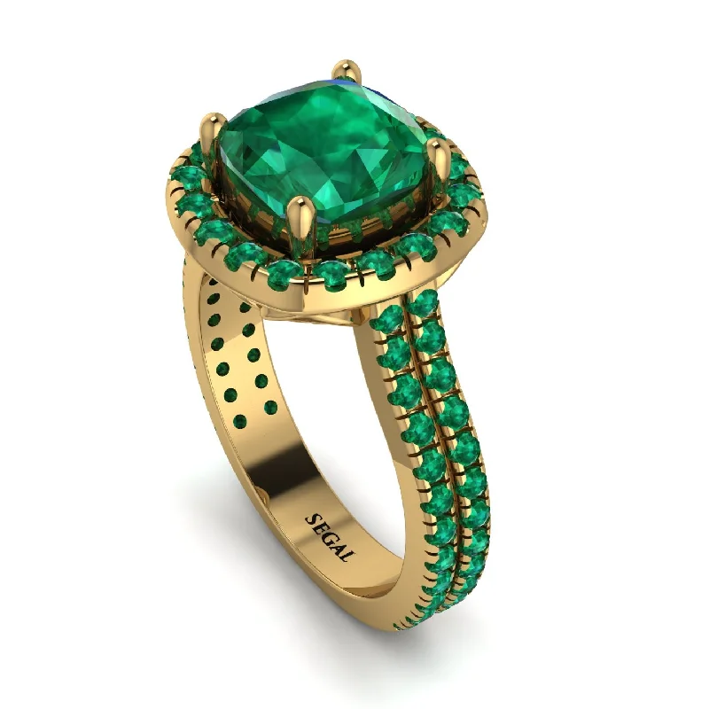 Simple Stacking Ring-Gorgeous Cushion Cut Emerald Pave Double Shank Engagement Ring With Hidden Stone - Kira No. 19