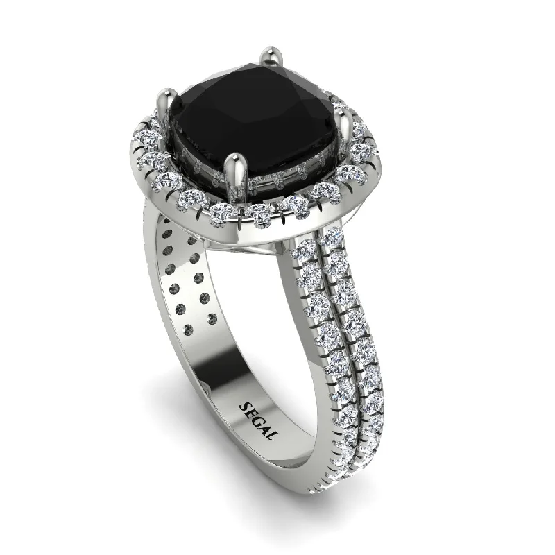 Unique Men's Ring-Gorgeous Cushion Cut Black Diamond Pave Double Shank Engagement Ring With Hidden Stone - Kira No. 9