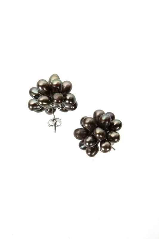 Large Silver Earrings-Pearl Bundle Earrings Black