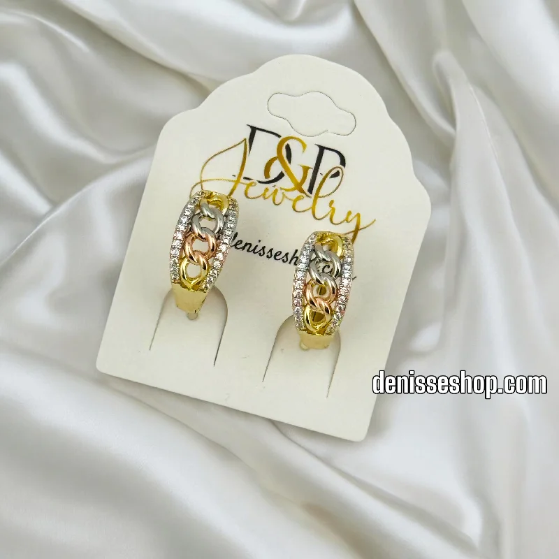 Ethnic Earrings-14K THREE TONE HOOP EARRINGS HP592