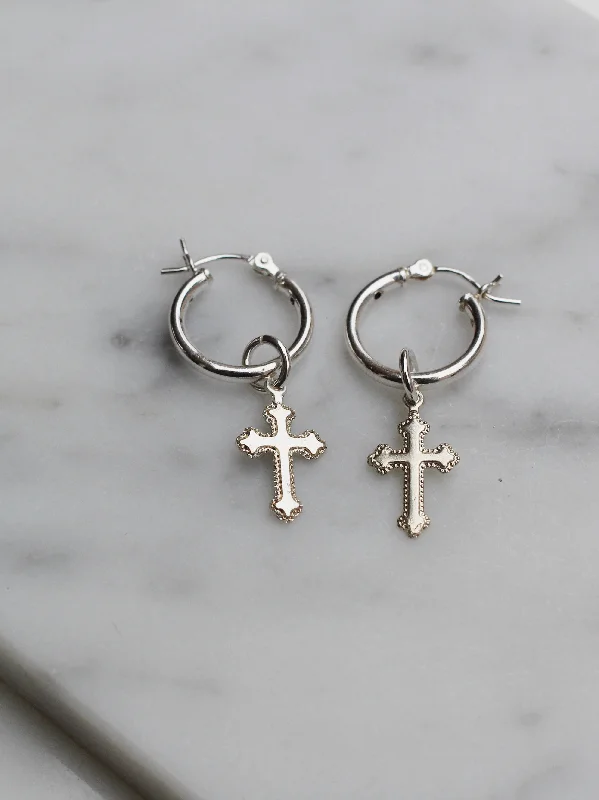 Zodiac Sign Earrings-Mini Baby Cross Hoops