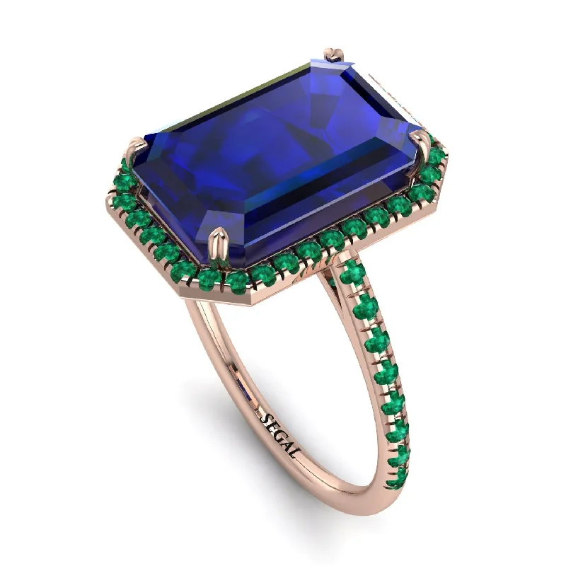 Elegant Round Diamond Ring-Emerald Cut Sapphire Pave Engagement Ring - Nancy No. 29