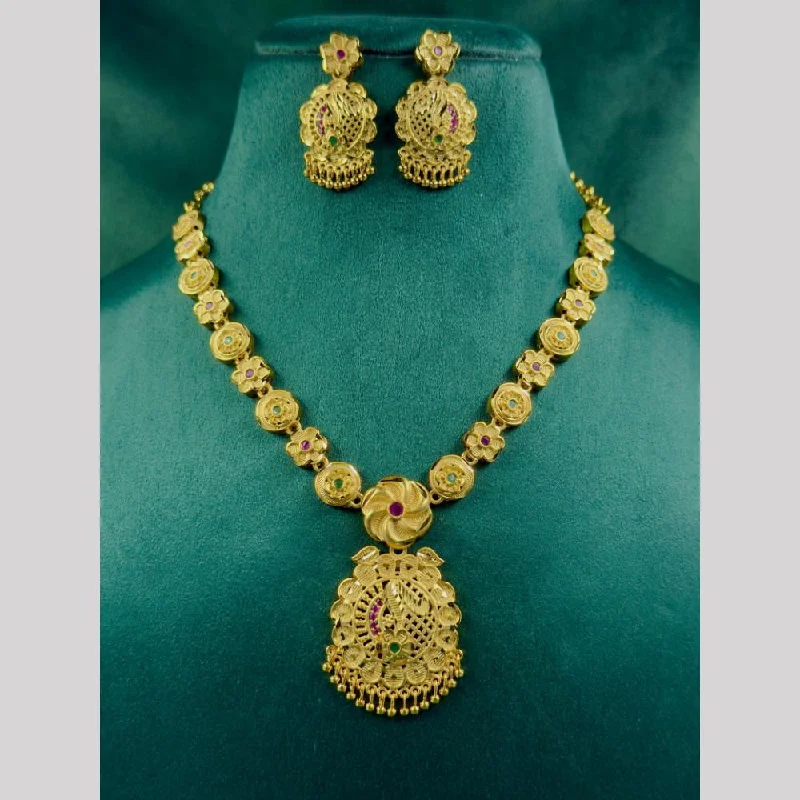 Simple Pendant Necklace-Siara Collections Gold Plated Pota Stone Necklace Set