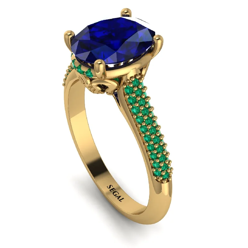 Adjustable Gold Ring-Luxury Pave Oval Cut Sapphire Engagement Ring With Hidden Stone - Ophelia No. 28