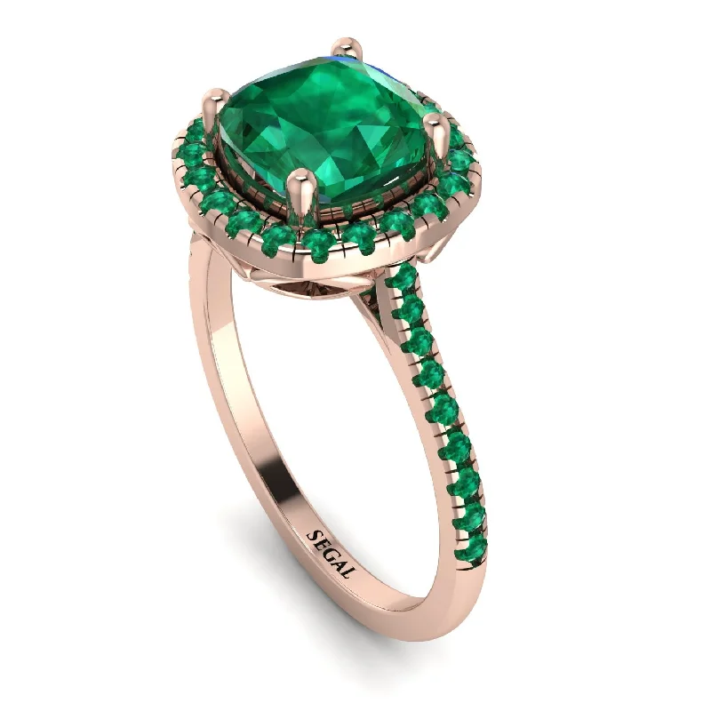 Elegant Gold Signet Ring-Gorgeous Cushion Cut Emerald Pave Engagement Ring With Hidden Stone - Kira No. 20