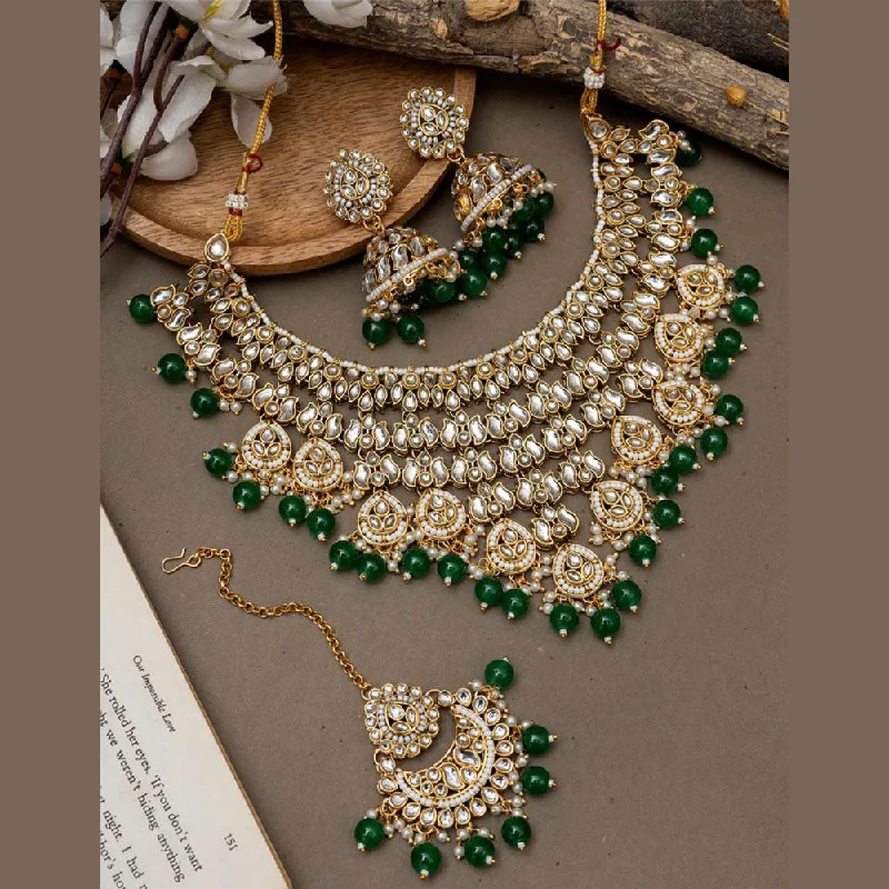 Personalized Name Necklace-Sai Fashion Gold Plated Kundan Stone And Pearls Necklace Set