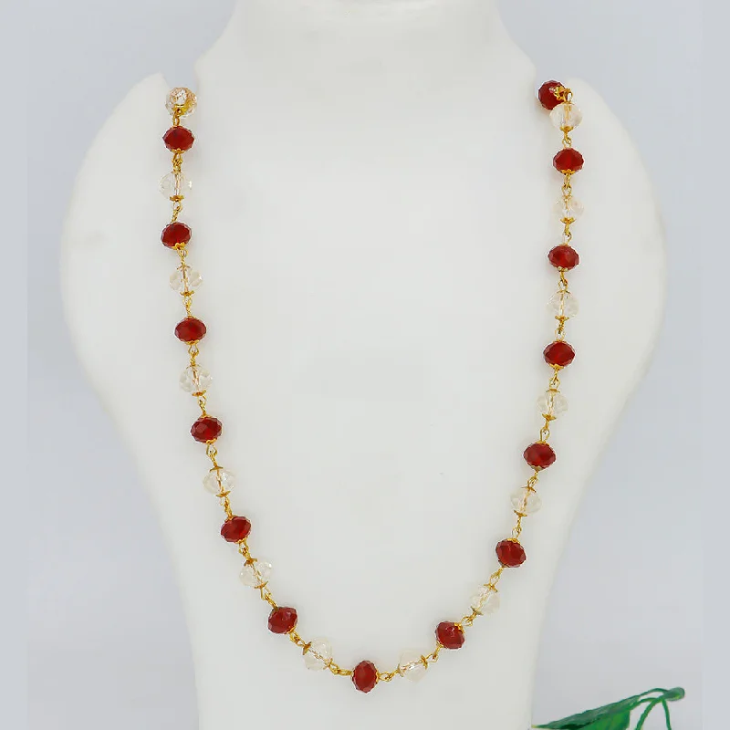 Diamond and Pearl Necklace-Mahavir Gold Plated Crystal Beads Necklace