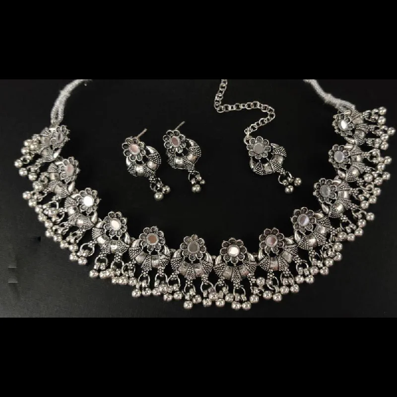 Elegant Pearl Drop Necklace-Kavita Art Oxidised Plated Mirror Necklace Set