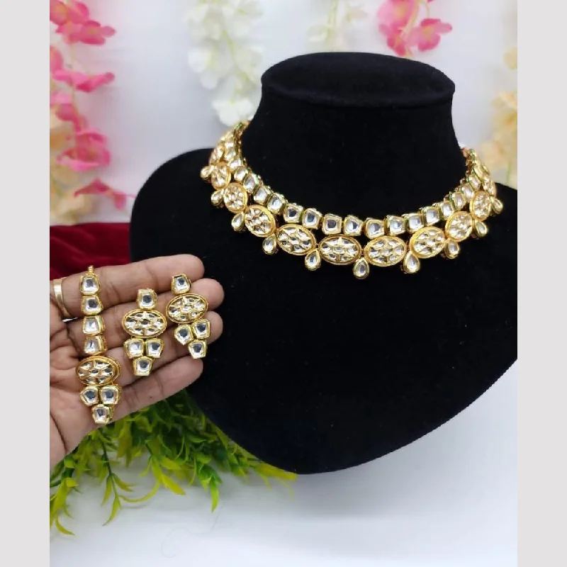 Personal Initial Necklace-FS Collection Gold Plated Kundan Stone Choker Necklace Set