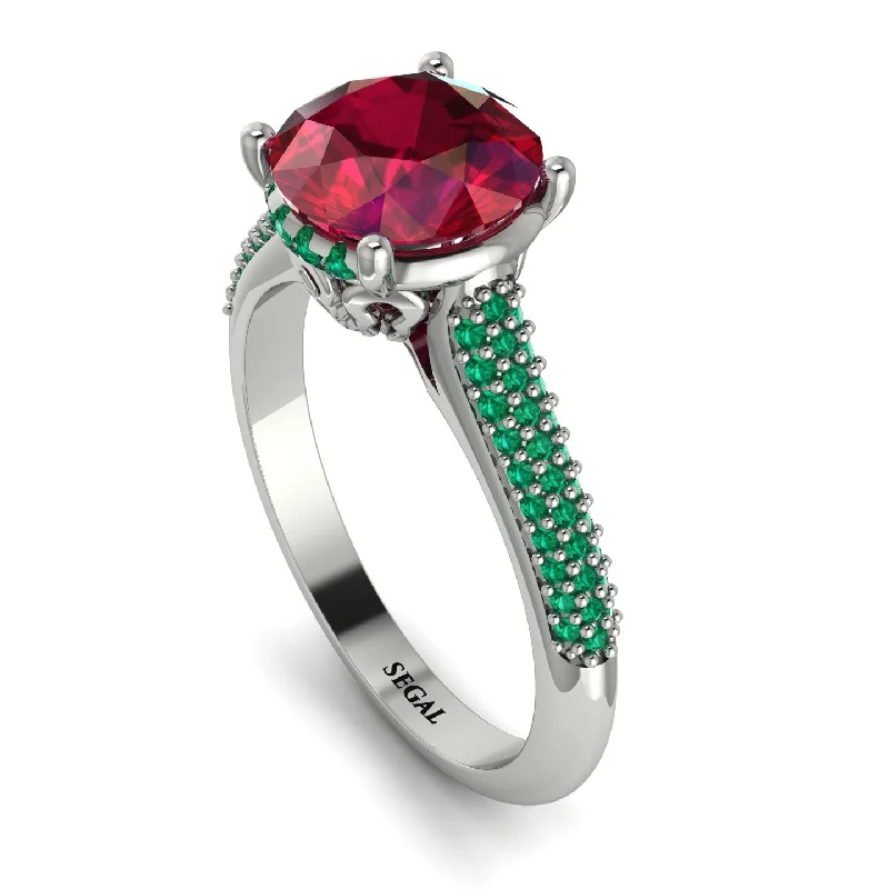 Boho Wedding Ring-Luxury Pave Round Cut Ruby Engagement Ring With Hidden Stone - Miracle No. 27