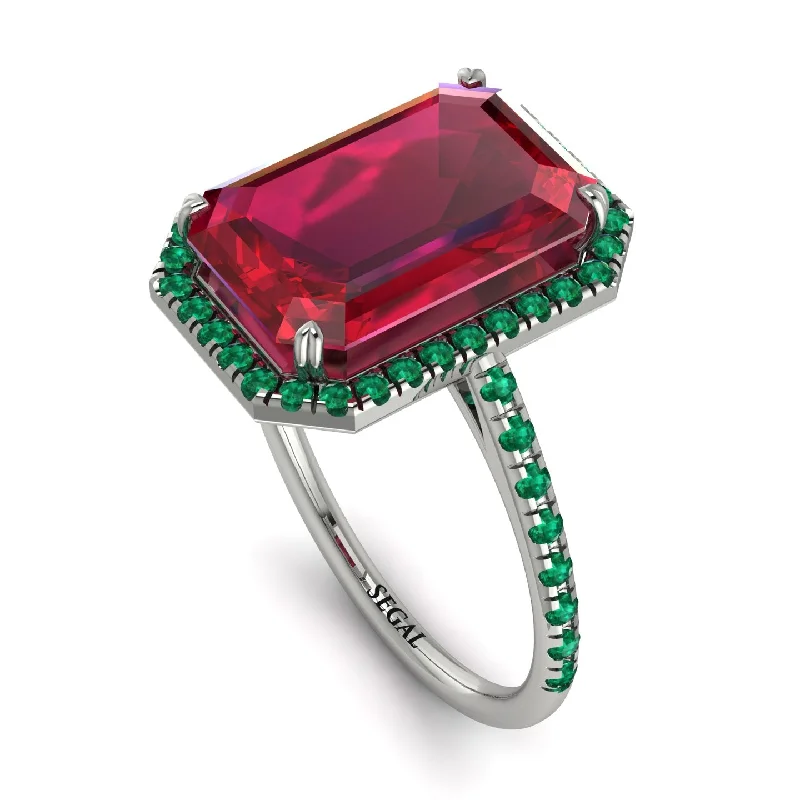 Gold Wedding Ring for Men-Emerald Cut Ruby Pave Engagement Ring - Nancy No. 27