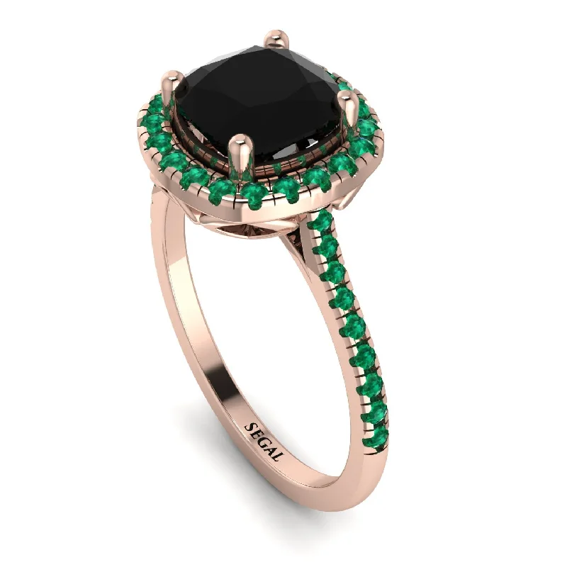 Classic Gold Ring with Diamonds-Gorgeous Cushion Cut Black Diamond Pave Engagement Ring With Hidden Stone - Kira No. 23