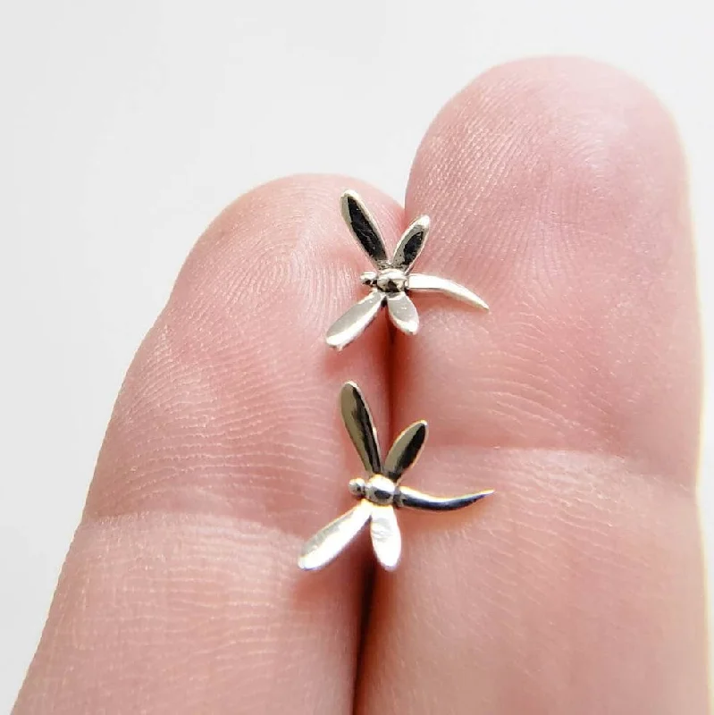 Elegant Cluster Earrings-Tiny Dragonfly Stud Earrings