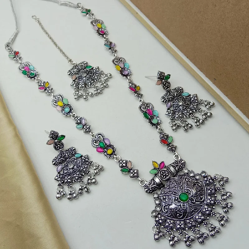 Gold Pendant Necklace-SP Jewellery Oxidised Plated Pota Stone Necklace Set