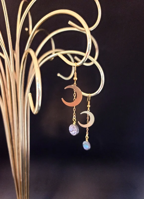 Small Gold Earrings-Over the Moon Earrings