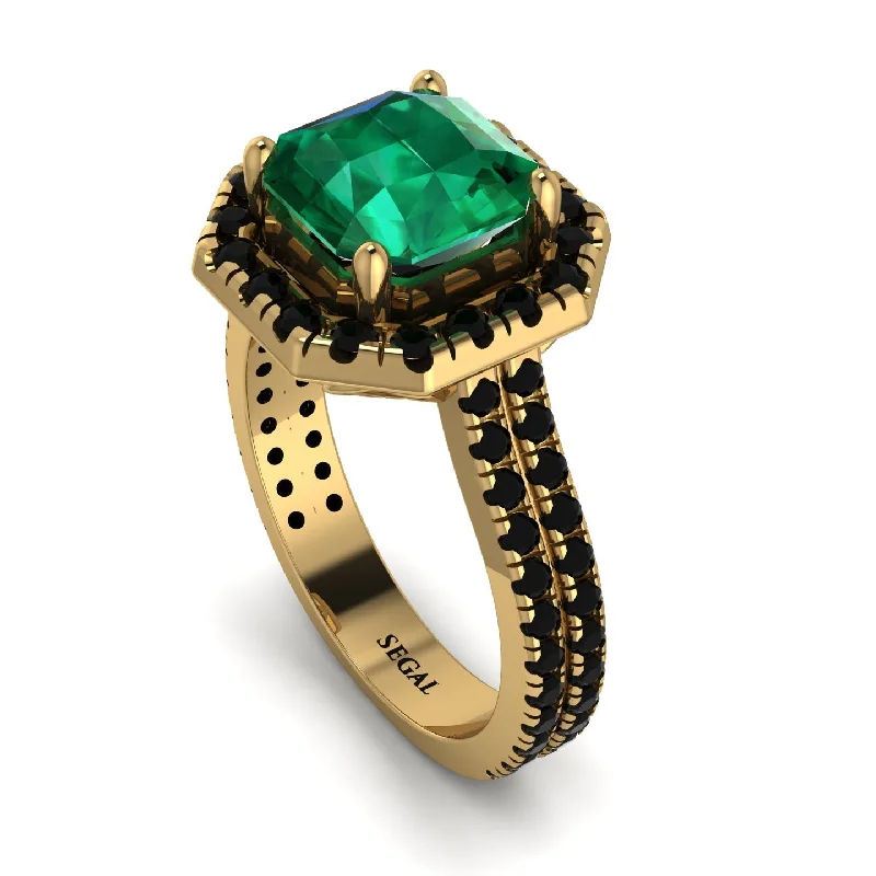 Colored Gemstone Ring-Gorgeous Radiant Cut Emerald Pave Double Shank Engagement Ring With Hidden Stone - Felicity No. 34