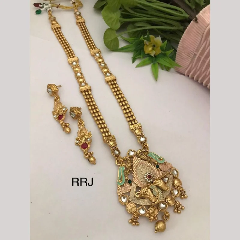 Diamond Solitaire Necklace-FS Collection Gold Plated Kundan Stone And Meenakari Necklace Set