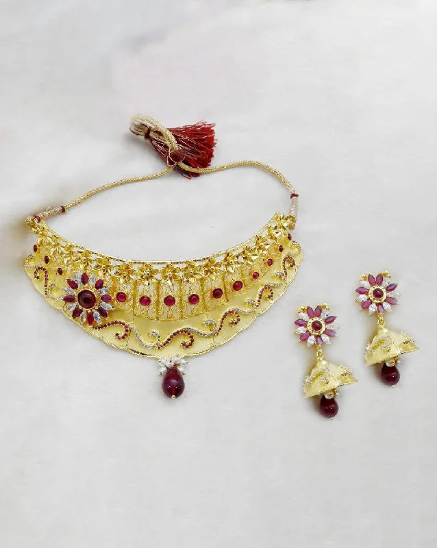 Simple Bar Necklace-Bhavi Jewels Forming Gold Plated Copper Necklace Set - 1107839