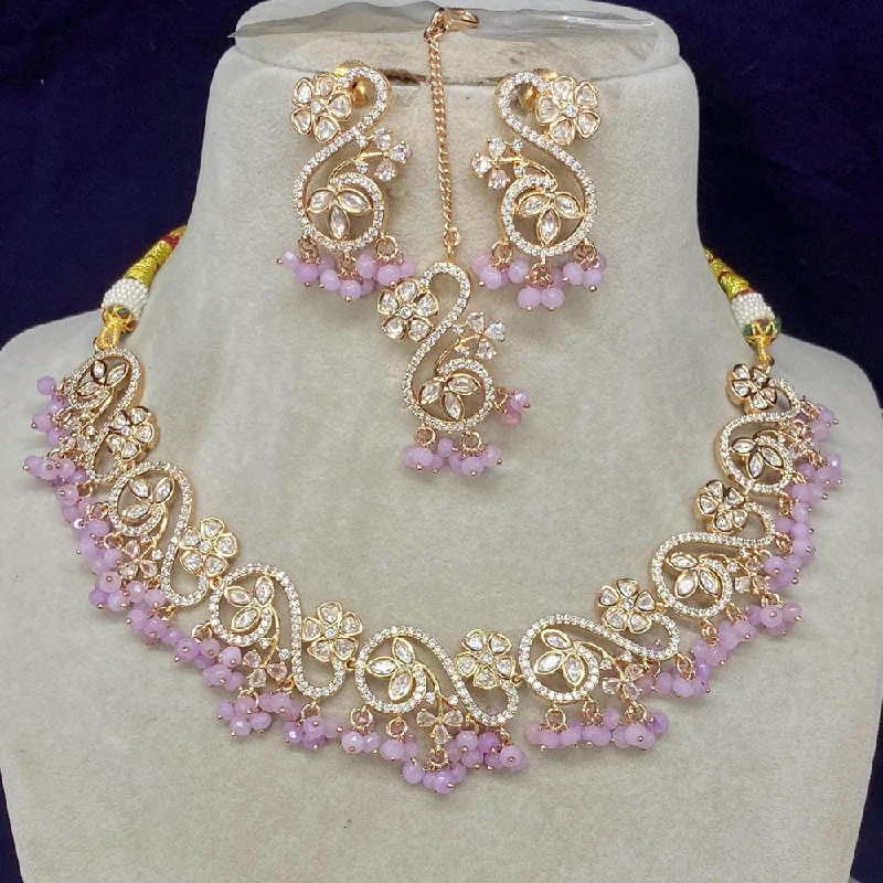 Heart Shaped Silver Necklace-Shagna Gold Plated Polki Kundan Stone And Pearls Necklace Set