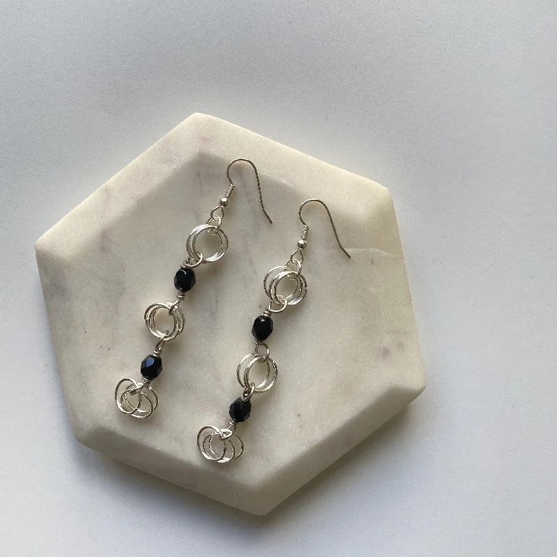 Large Silver Earrings-The Kiere Earrings in Jet Black