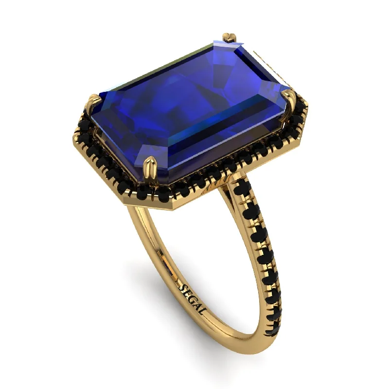 Large Statement Gold Ring-Emerald Cut Sapphire Pave Engagement Ring - Nancy No. 43