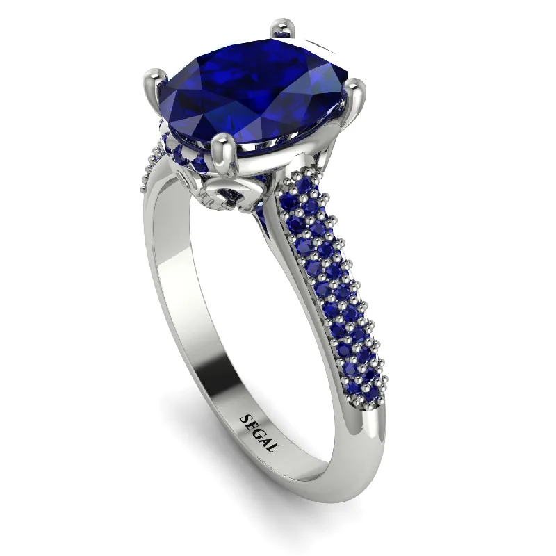 Vintage Silver Ring-Luxury Pave Oval Cut Sapphire Engagement Ring With Hidden Stone - Ophelia No. 75