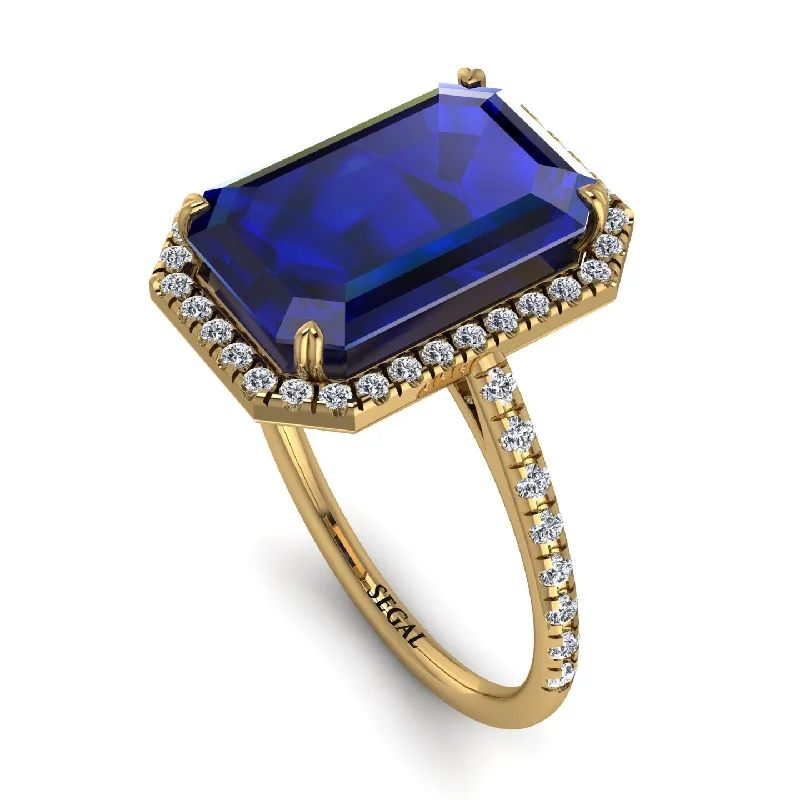 Custom Gold Wedding Ring-Emerald Cut Sapphire Pave Engagement Ring - Nancy No. 13