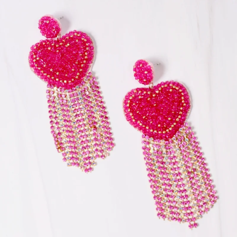 Bold Fashion Earrings-Hearts Afire Fringe Stud Dangle Earrings