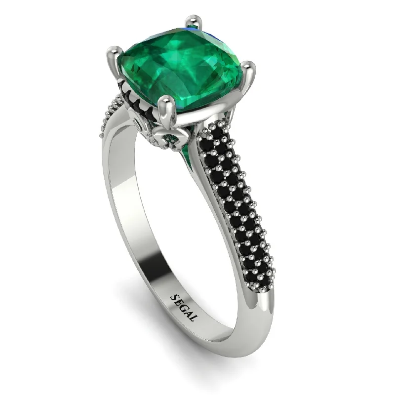 Silver Heart Shaped Ring-Luxury Pave Cushion Cut Emerald Engagement Ring With Hidden Stone - Esmeralda No. 36