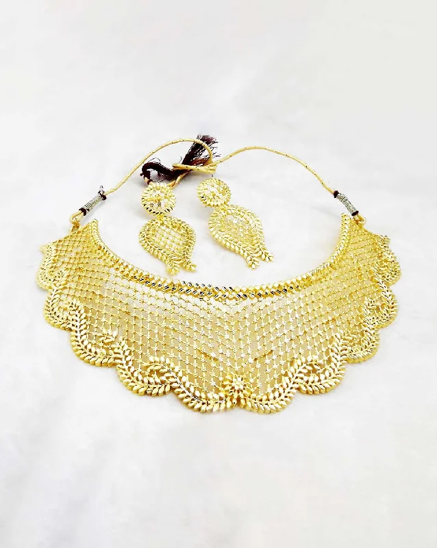 Gold Coin Necklace-Bhavi Jewels Forming Gold Plated Choker Copper Necklace Set - 1107835