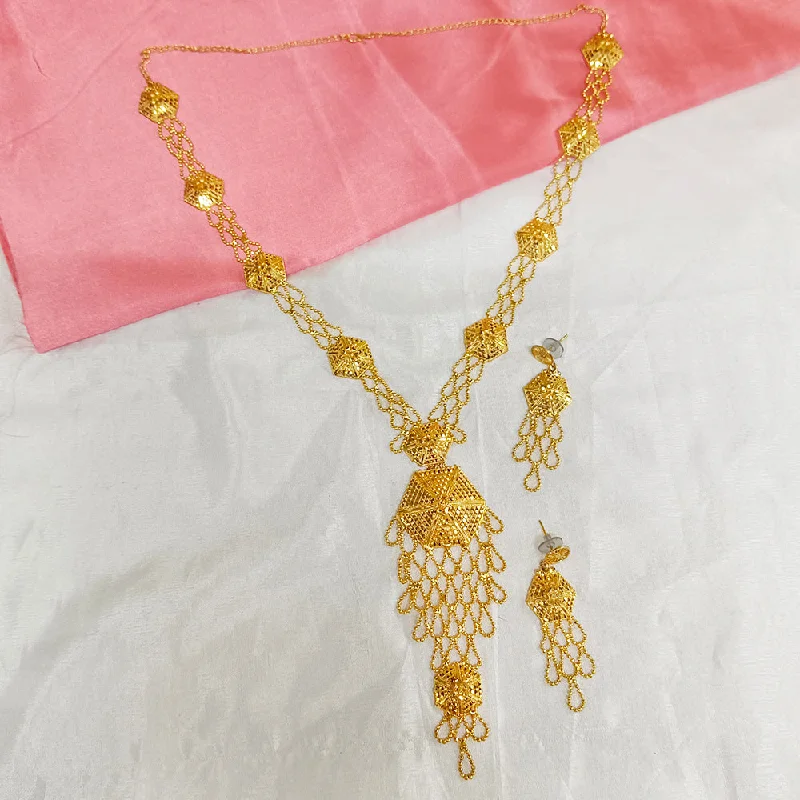 Simple Diamond Pendant Necklace-Darshana Jewels Gold Plated Necklace Set