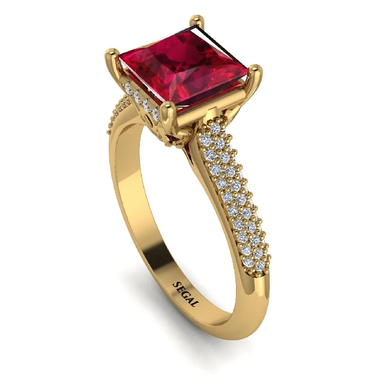 Vintage Gemstone Ring-Luxury Pave Princess Cut Ruby Engagement Ring With Hidden Stone - Sabrina No. 10