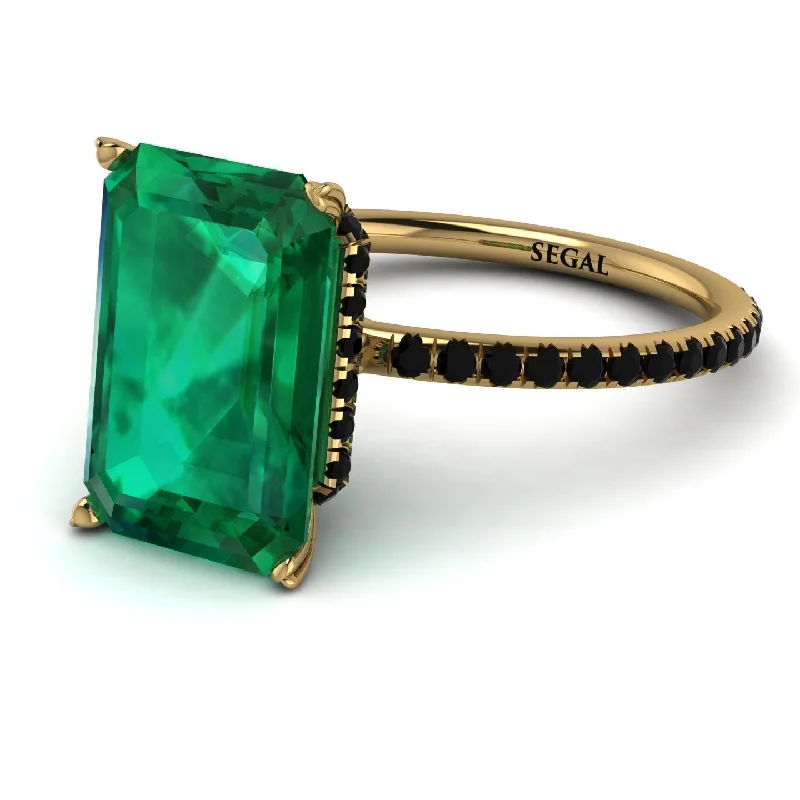 Custom Name Ring-Hidden Halo Emerald Cut Emerald Engagement Ring - Melodi No. 34