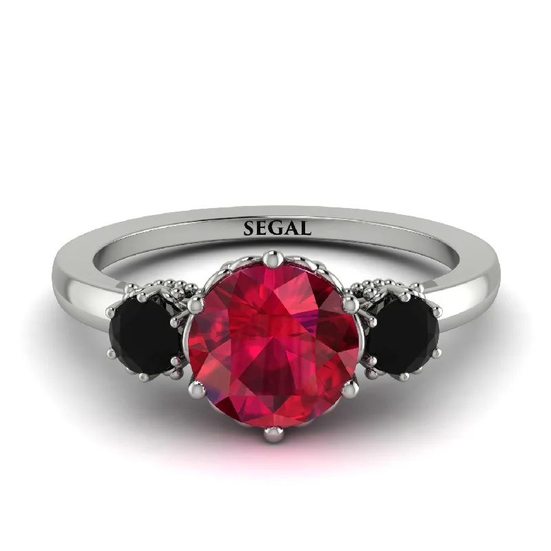 Black Sapphire Ring-Classic 3 Stone Ruby Engagement Ring - Sofia No. 42