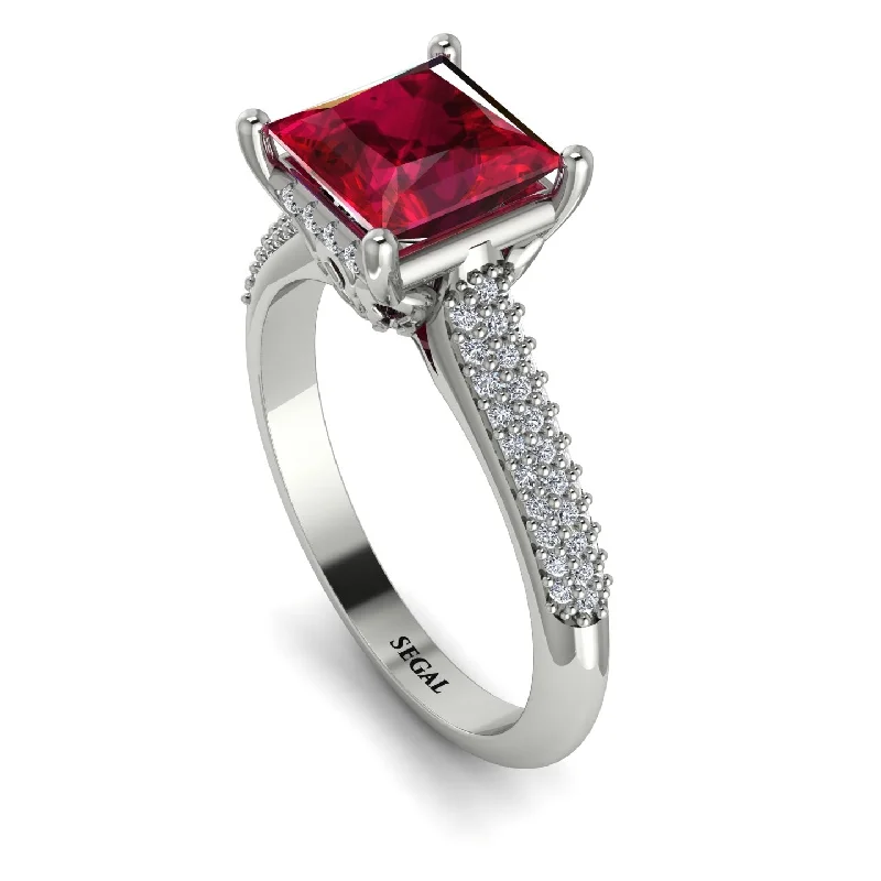 Fashionable Wedding Ring-Luxury Pave Princess Cut Ruby Engagement Ring With Hidden Stone - Sabrina No. 12