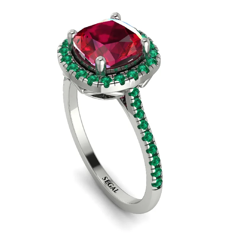 Personalized Stacking Ring-Gorgeous Cushion Cut Ruby Pave Engagement Ring With Hidden Stone - Kira No. 27