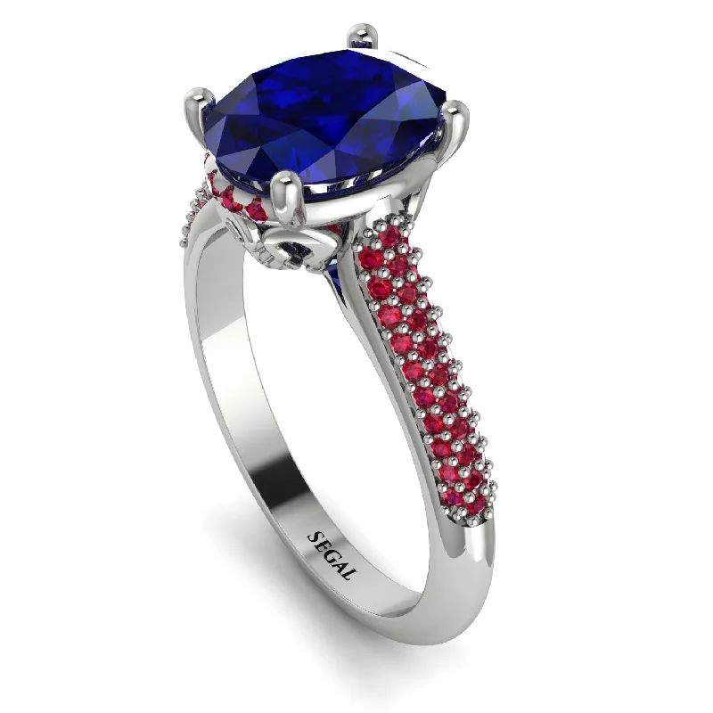 Gemstone Wedding Ring-Luxury Pave Oval Cut Sapphire Engagement Ring With Hidden Stone - Ophelia No. 60