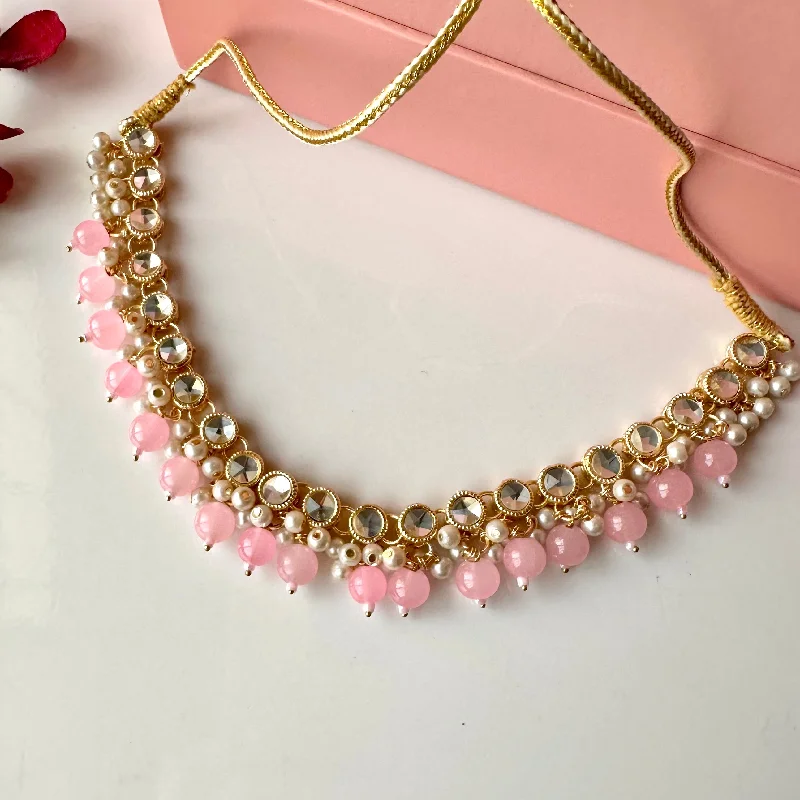 Fashionable Crystal Necklace-Jeena Necklace (Baby Pink)