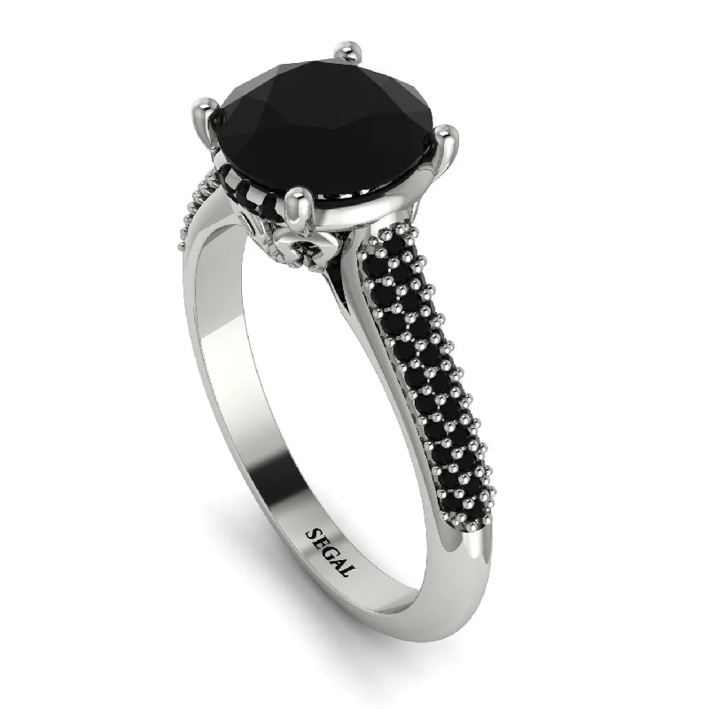 Black Sapphire Ring-Luxury Pave Round Cut Black Diamond Engagement Ring With Hidden Stone - Miracle No. 39