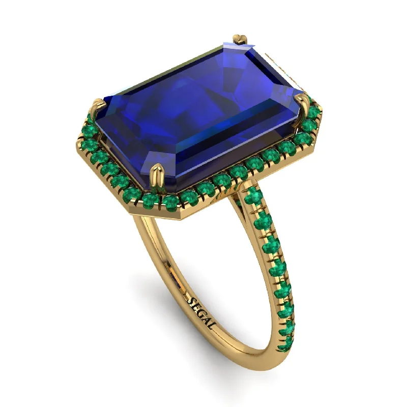 Modern Cocktail Ring-Emerald Cut Sapphire Pave Engagement Ring - Nancy No. 28