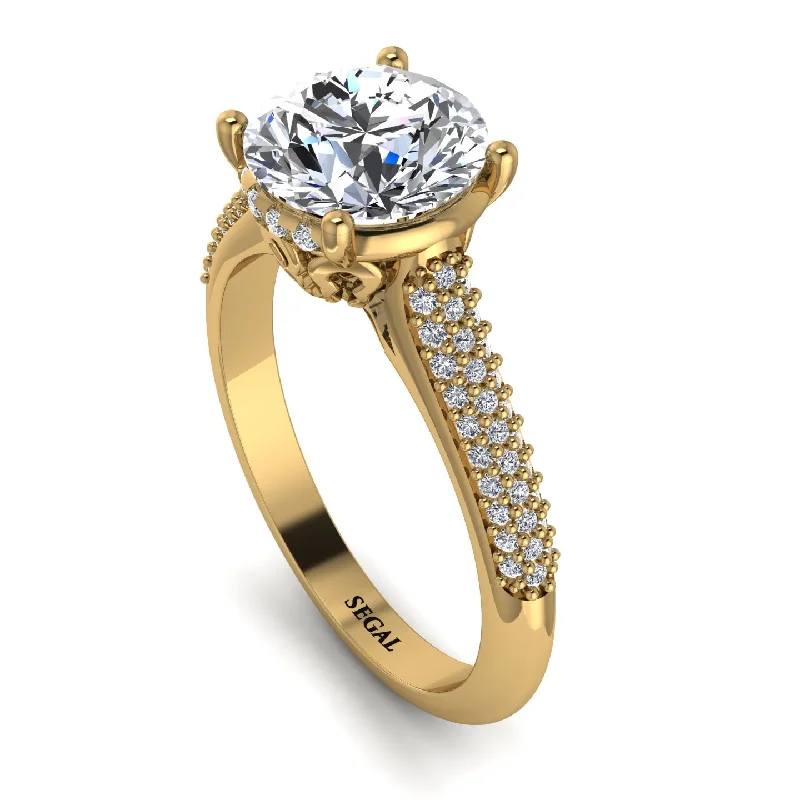 Large Gold Ring-Luxury Pave Round Cut Diamond Engagement Ring With Hidden Stone - Miracle No. 1