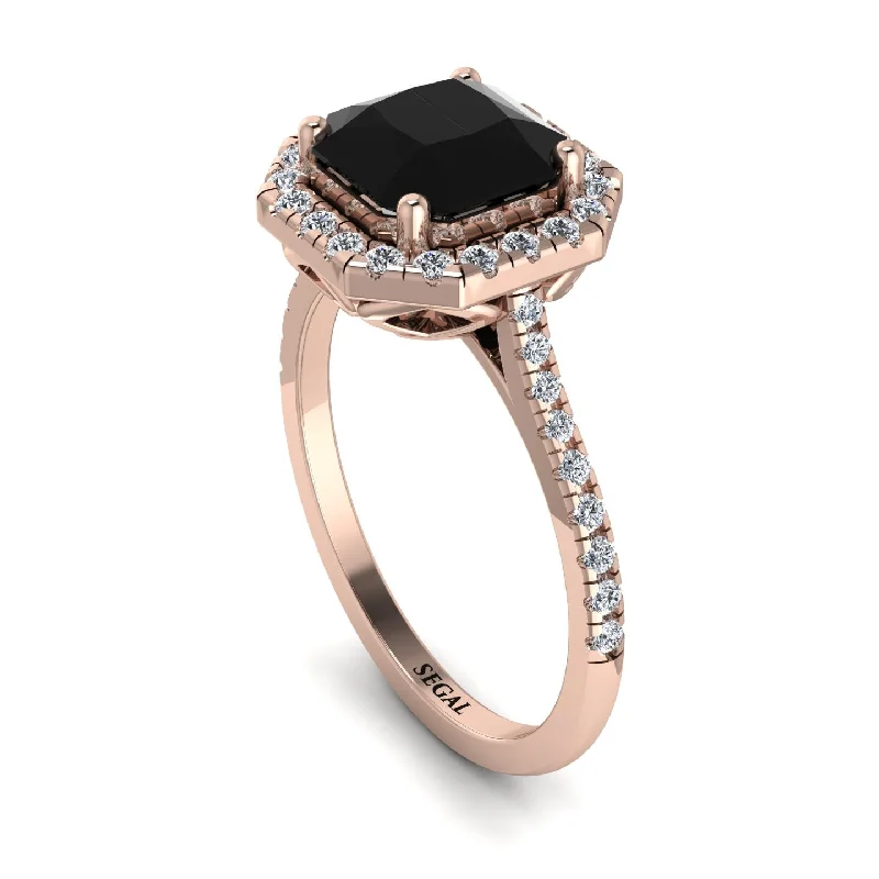 Handcrafted Diamond Ring-Gorgeous Radiant Cut Black Diamond Pave Engagement Ring With Hidden Stone - Felicity No. 8